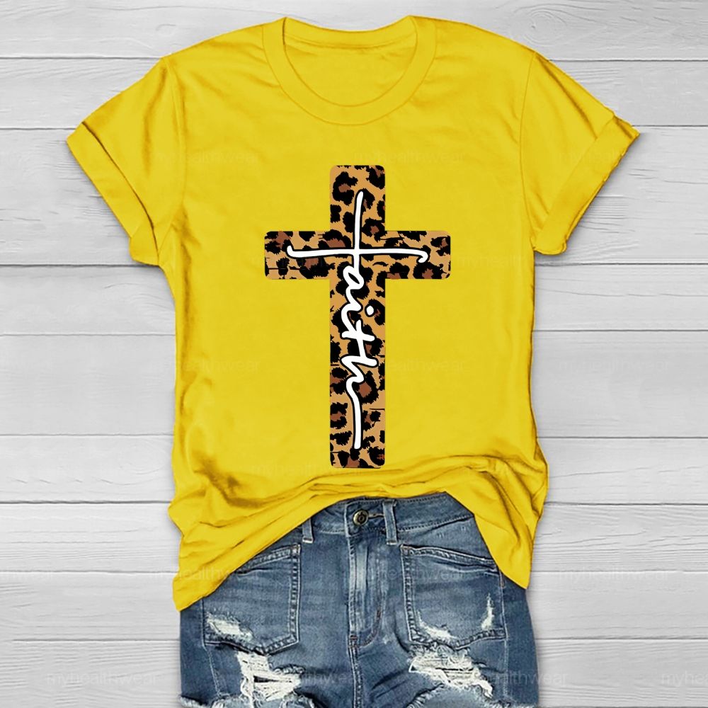 Faith Leopard Print Cross Healthwear T-shirt
