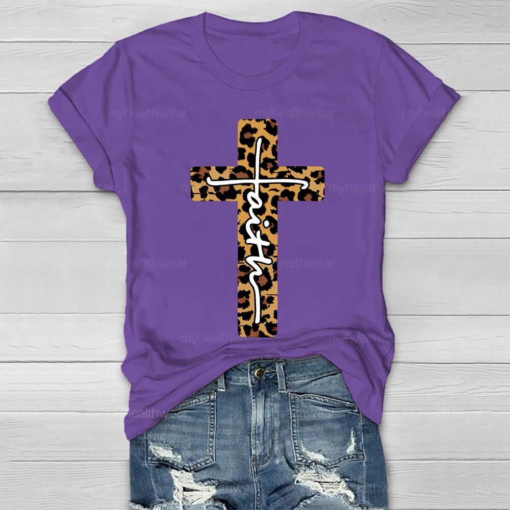 Faith Leopard Print Cross Healthwear T-shirt