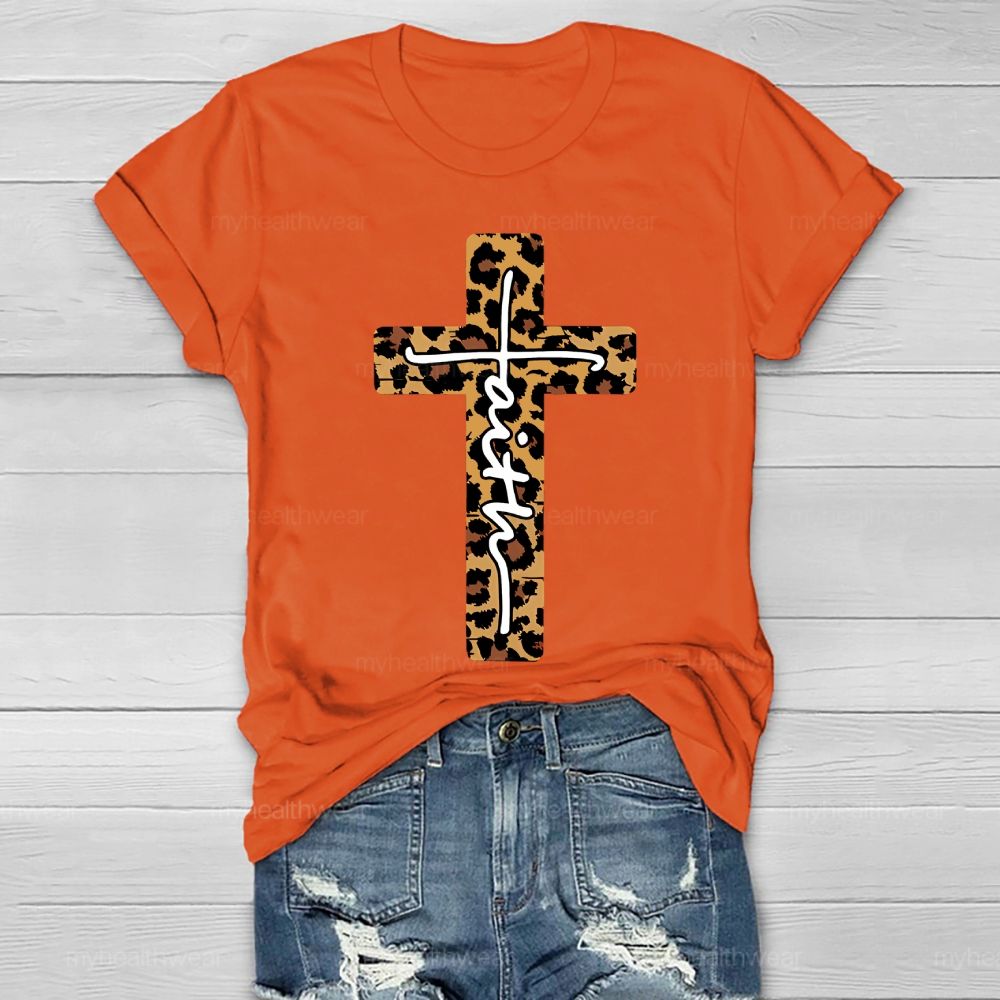 Faith Leopard Print Cross Healthwear T-shirt