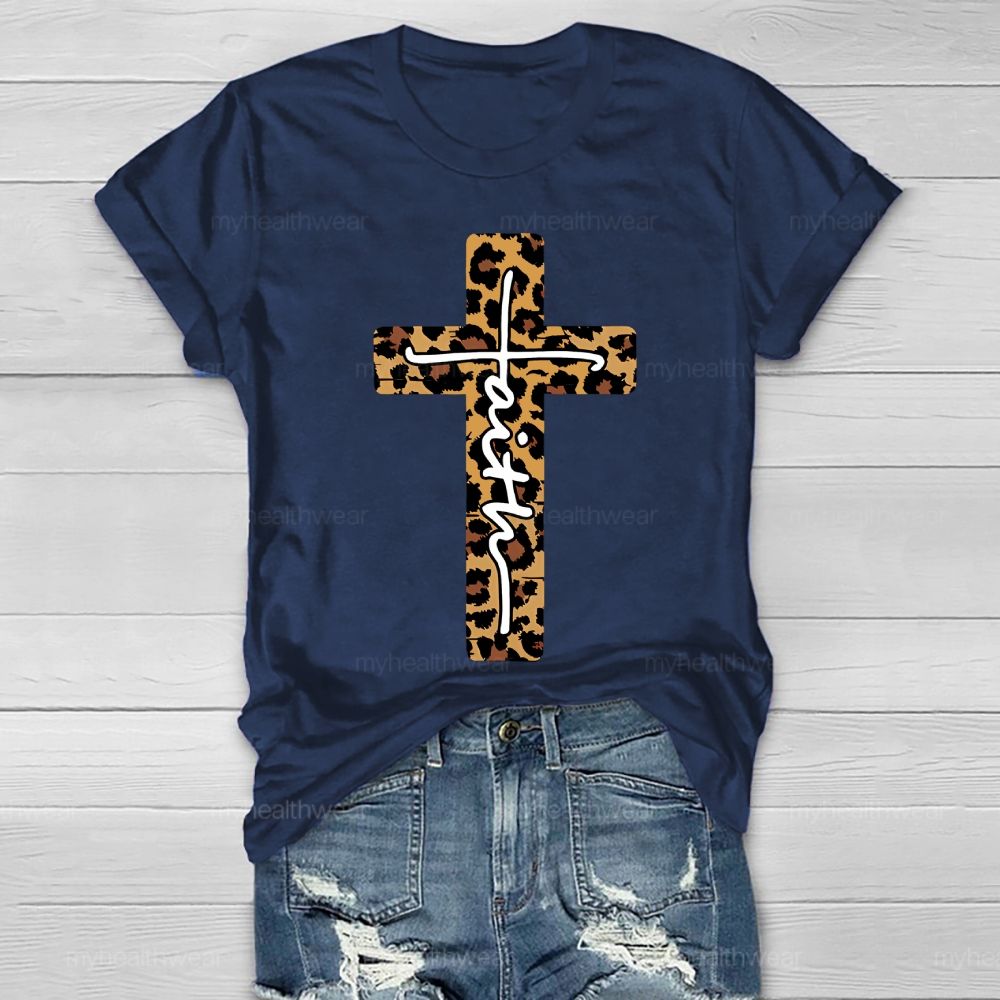 Faith Leopard Print Cross Healthwear T-shirt