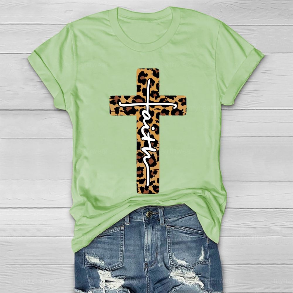 Faith Leopard Print Cross Healthwear T-shirt