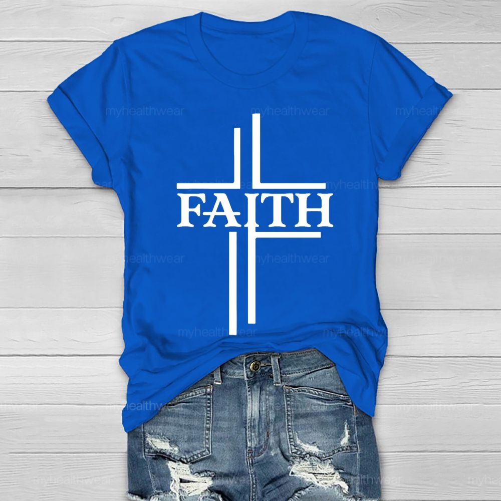Faith Cross Graphic Letter Healthwear T-shirt