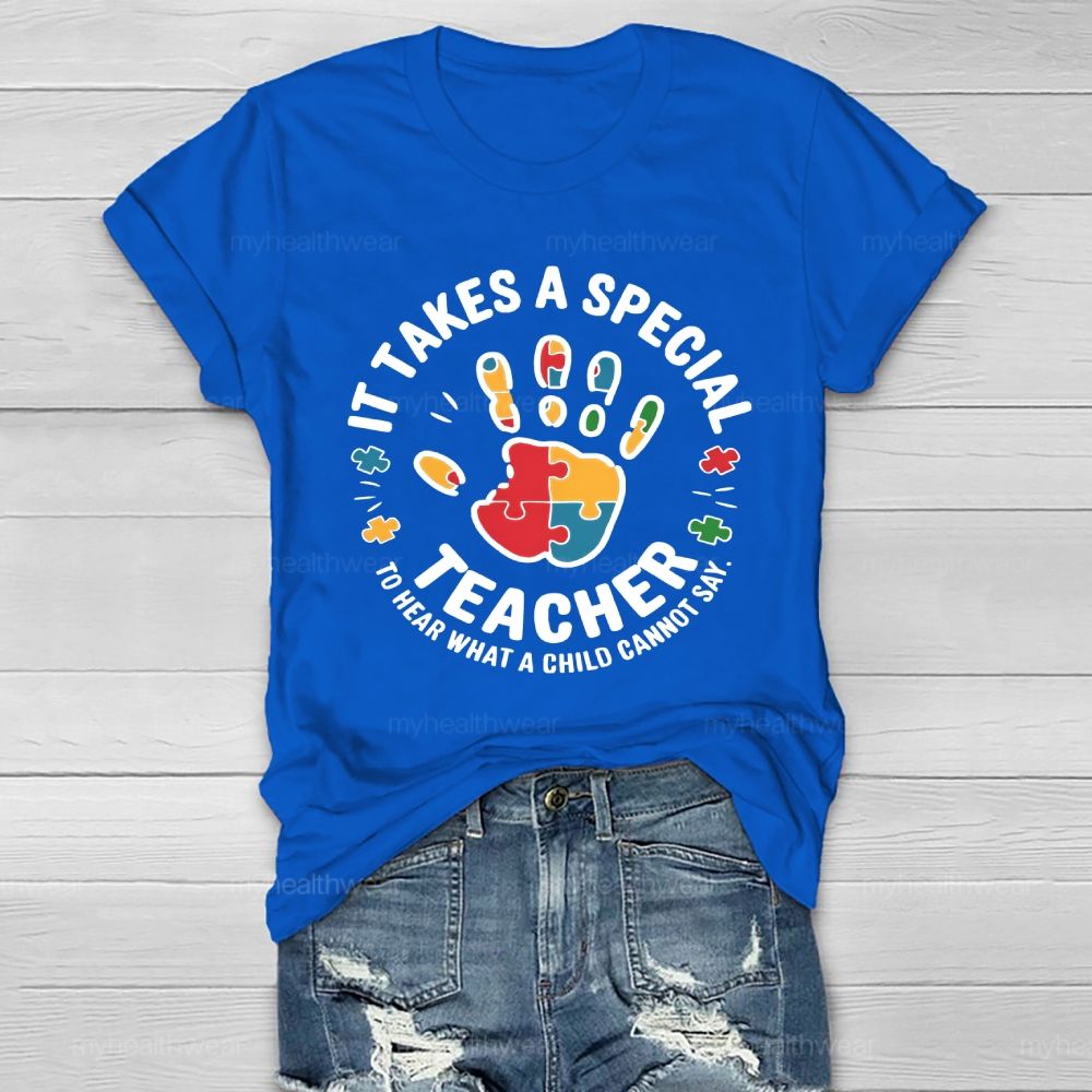 It Takes A Special Teacher To Hear What A Child Cannot Say Puzzle Handprint Healthwear T-shirt