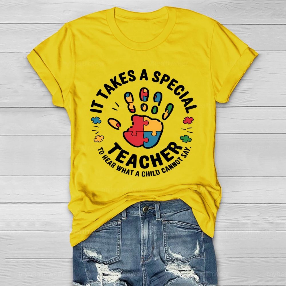 It Takes A Special Teacher To Hear What A Child Cannot Say Puzzle Handprint Healthwear T-shirt