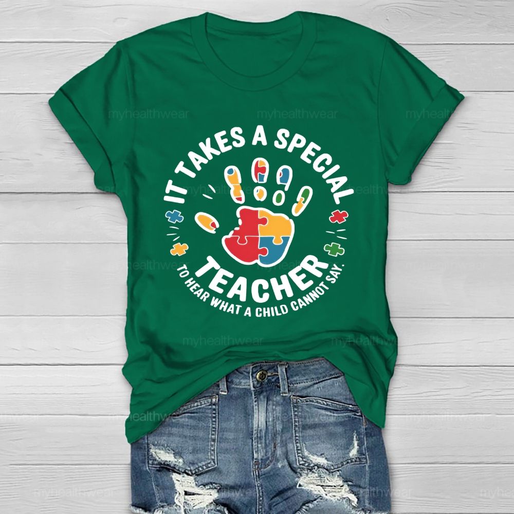 It Takes A Special Teacher To Hear What A Child Cannot Say Puzzle Handprint Healthwear T-shirt