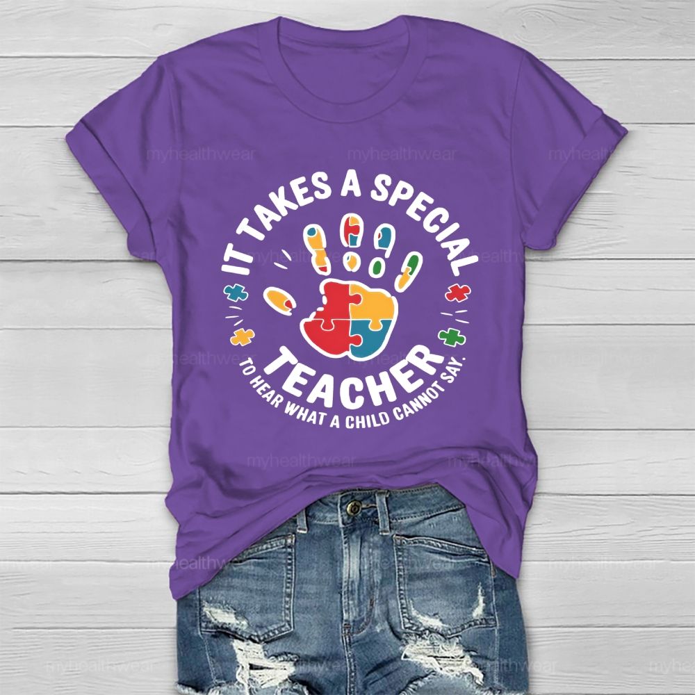 It Takes A Special Teacher To Hear What A Child Cannot Say Puzzle Handprint Healthwear T-shirt