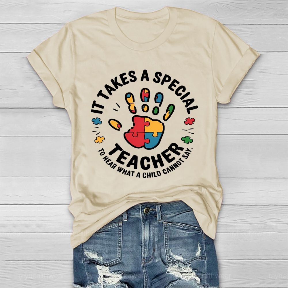 It Takes A Special Teacher To Hear What A Child Cannot Say Puzzle Handprint Healthwear T-shirt