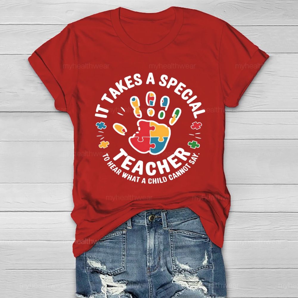 It Takes A Special Teacher To Hear What A Child Cannot Say Puzzle Handprint Healthwear T-shirt