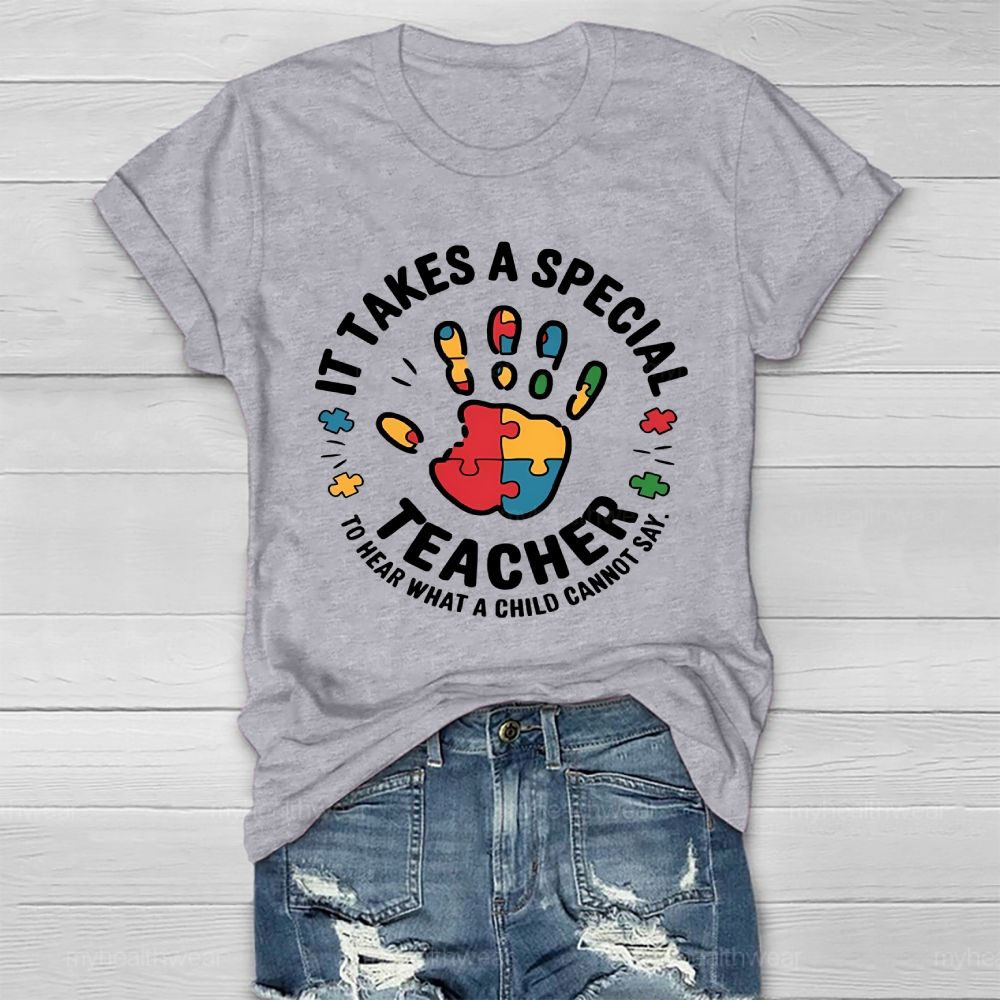 It Takes A Special Teacher To Hear What A Child Cannot Say Puzzle Handprint Healthwear T-shirt