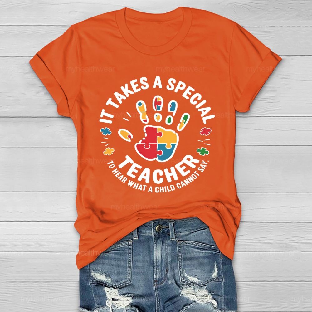 It Takes A Special Teacher To Hear What A Child Cannot Say Puzzle Handprint Healthwear T-shirt