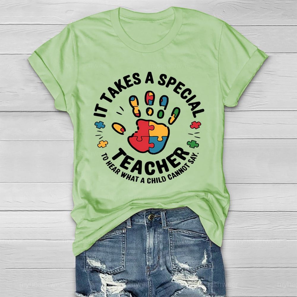 It Takes A Special Teacher To Hear What A Child Cannot Say Puzzle Handprint Healthwear T-shirt