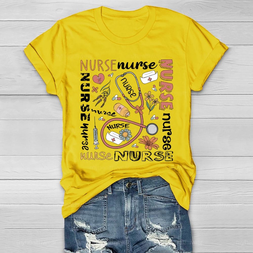 Nurse Stethoscope Flower Healthwear T-shirt
