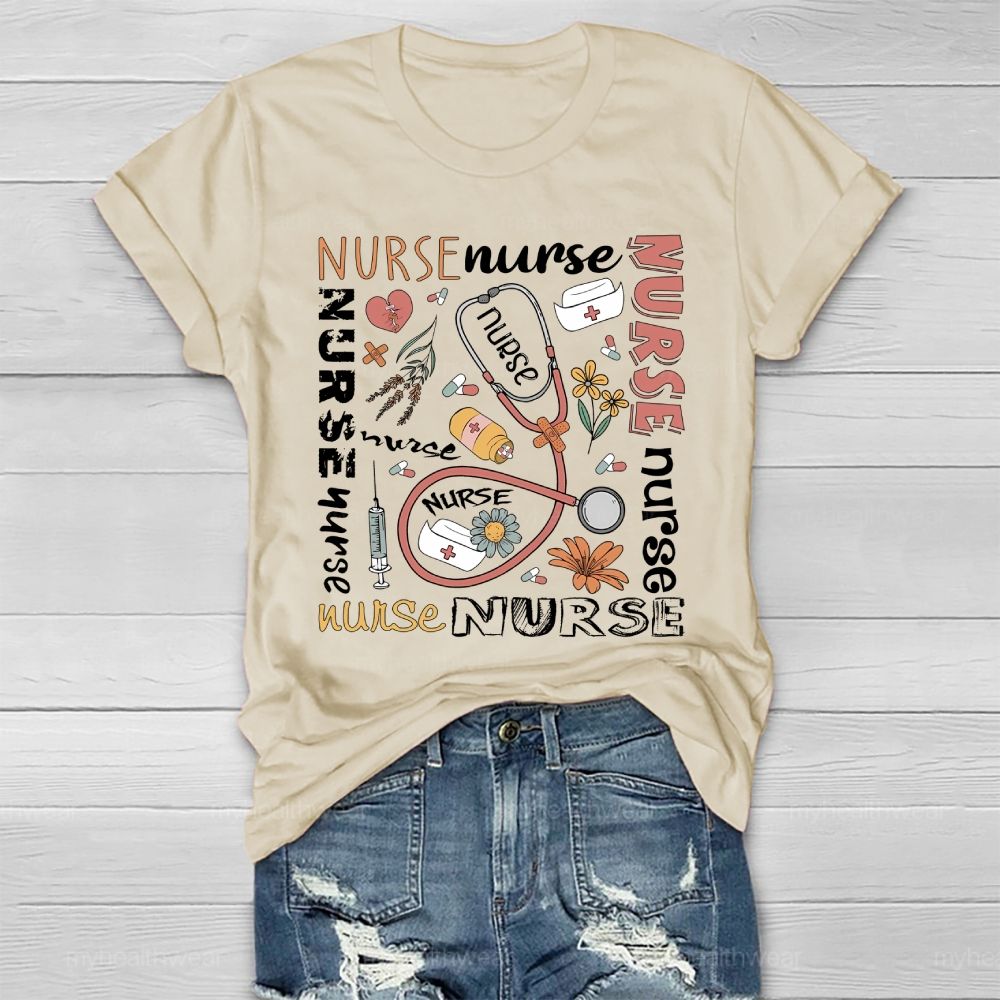 Nurse Stethoscope Flower Healthwear T-shirt