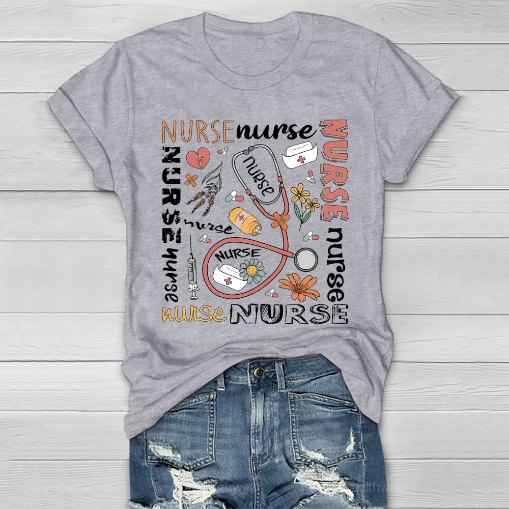 Nurse Stethoscope Flower Healthwear T-shirt