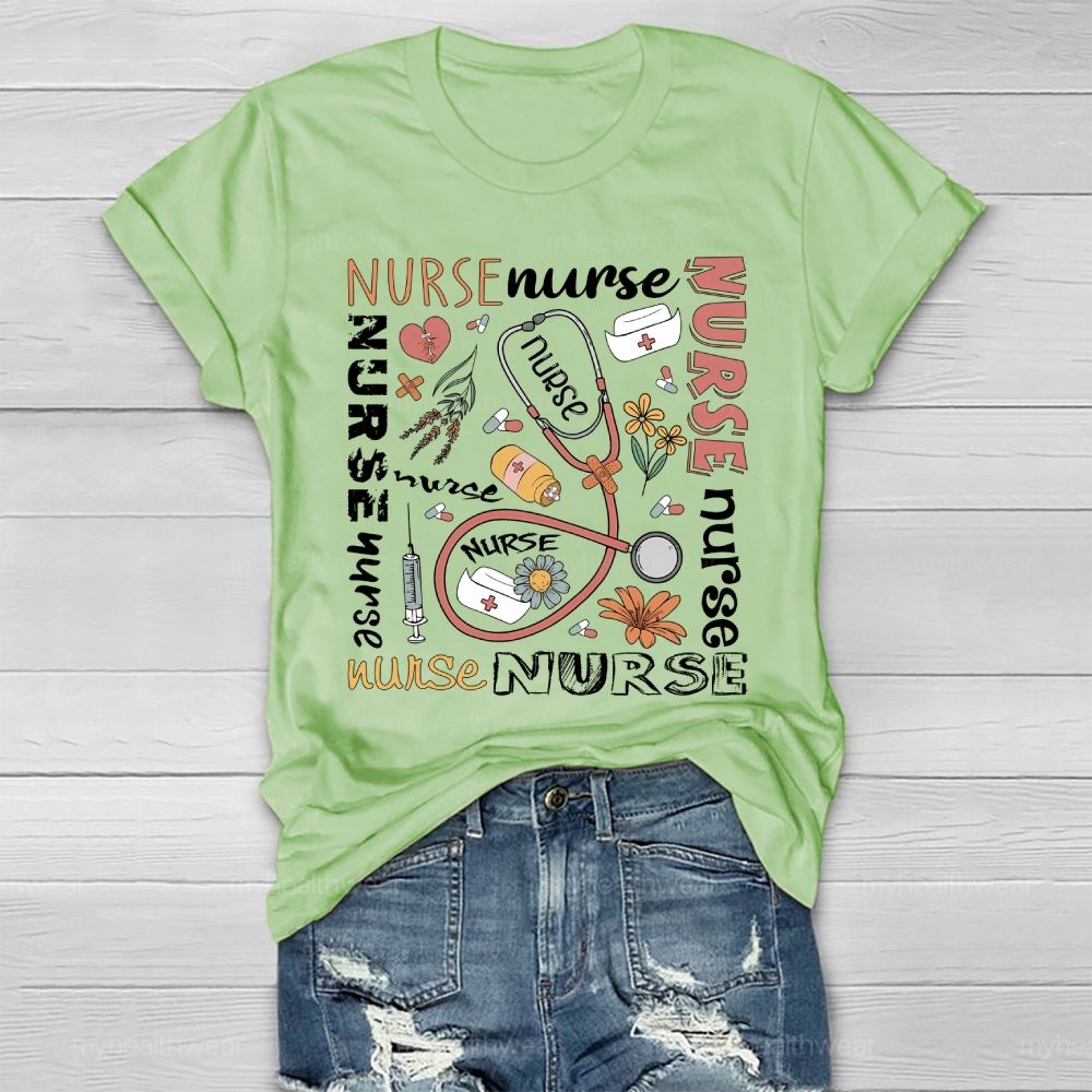 Nurse Stethoscope Flower Healthwear T-shirt
