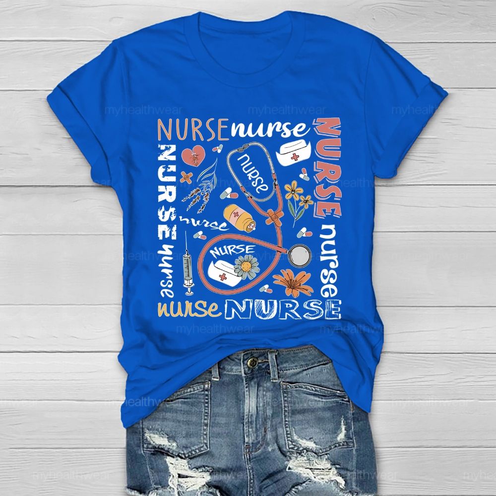 Nurse Stethoscope Flower Healthwear T-shirt