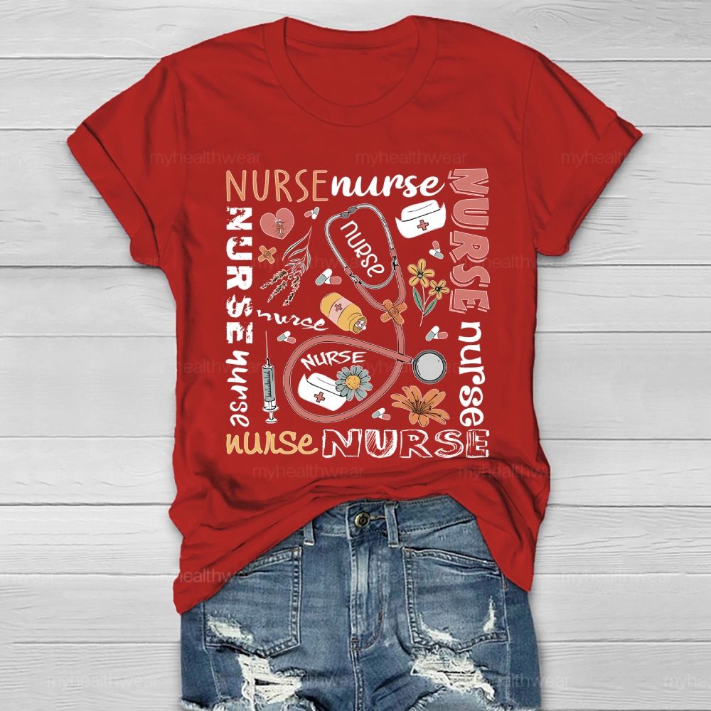 Nurse Stethoscope Flower Healthwear T-shirt