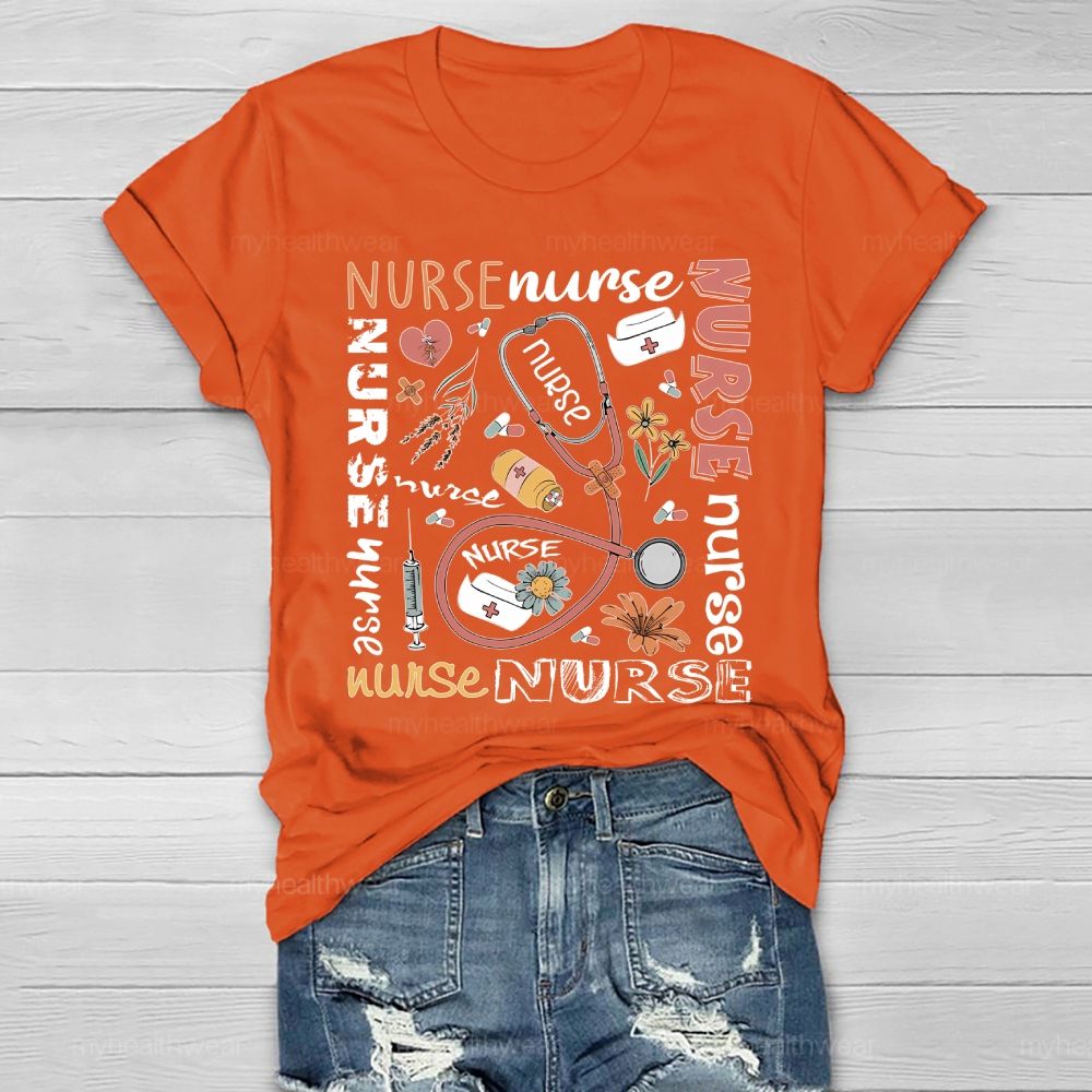 Nurse Stethoscope Flower Healthwear T-shirt