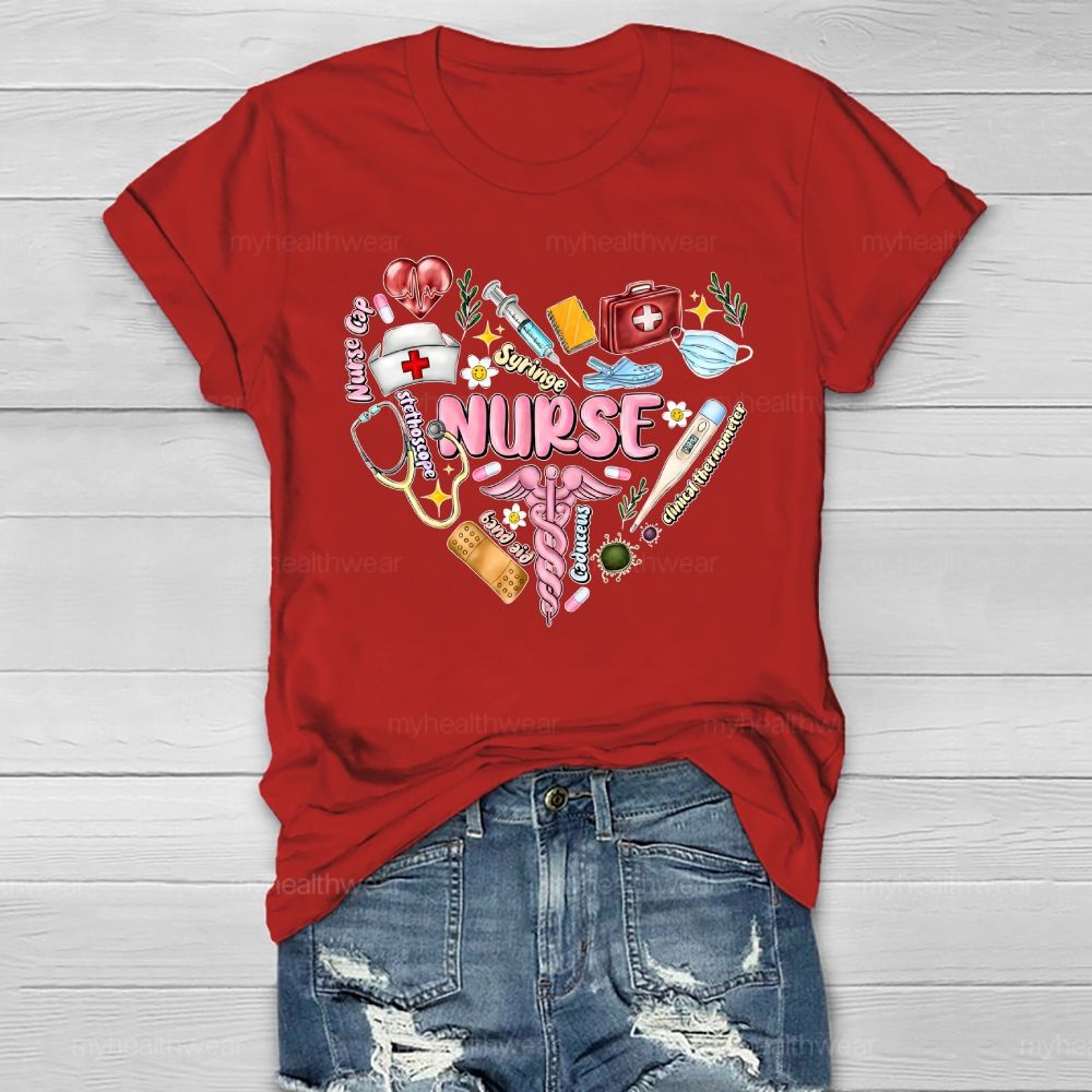 Nurse Syringe Stethoscope Heart  Healthwear T-shirt