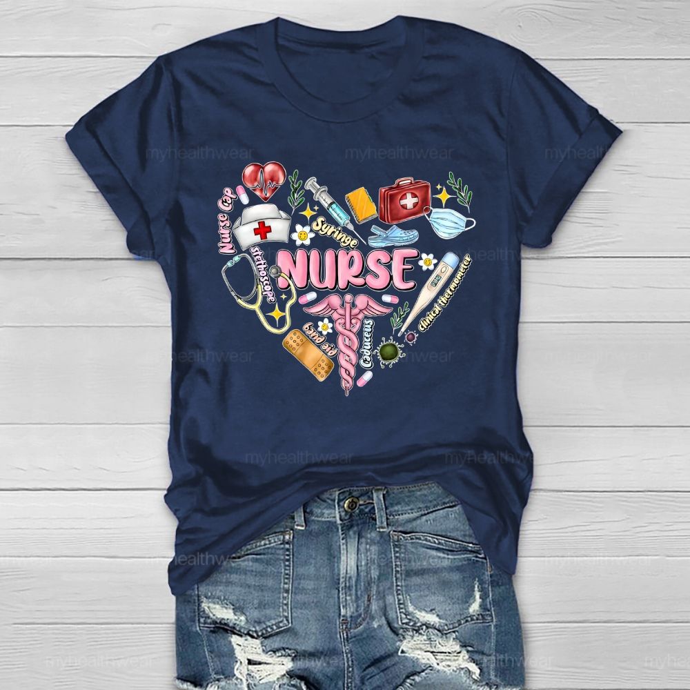 Nurse Syringe Stethoscope Heart  Healthwear T-shirt