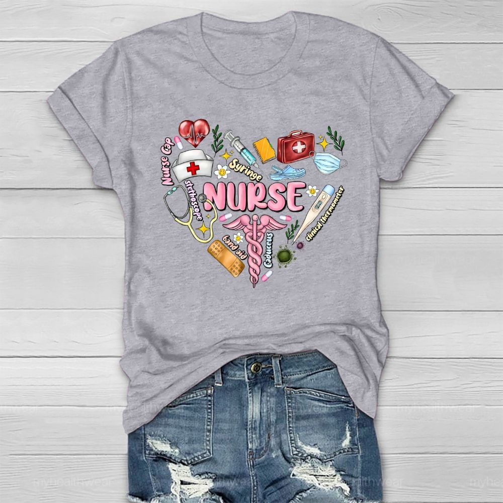 Nurse Syringe Stethoscope Heart  Healthwear T-shirt
