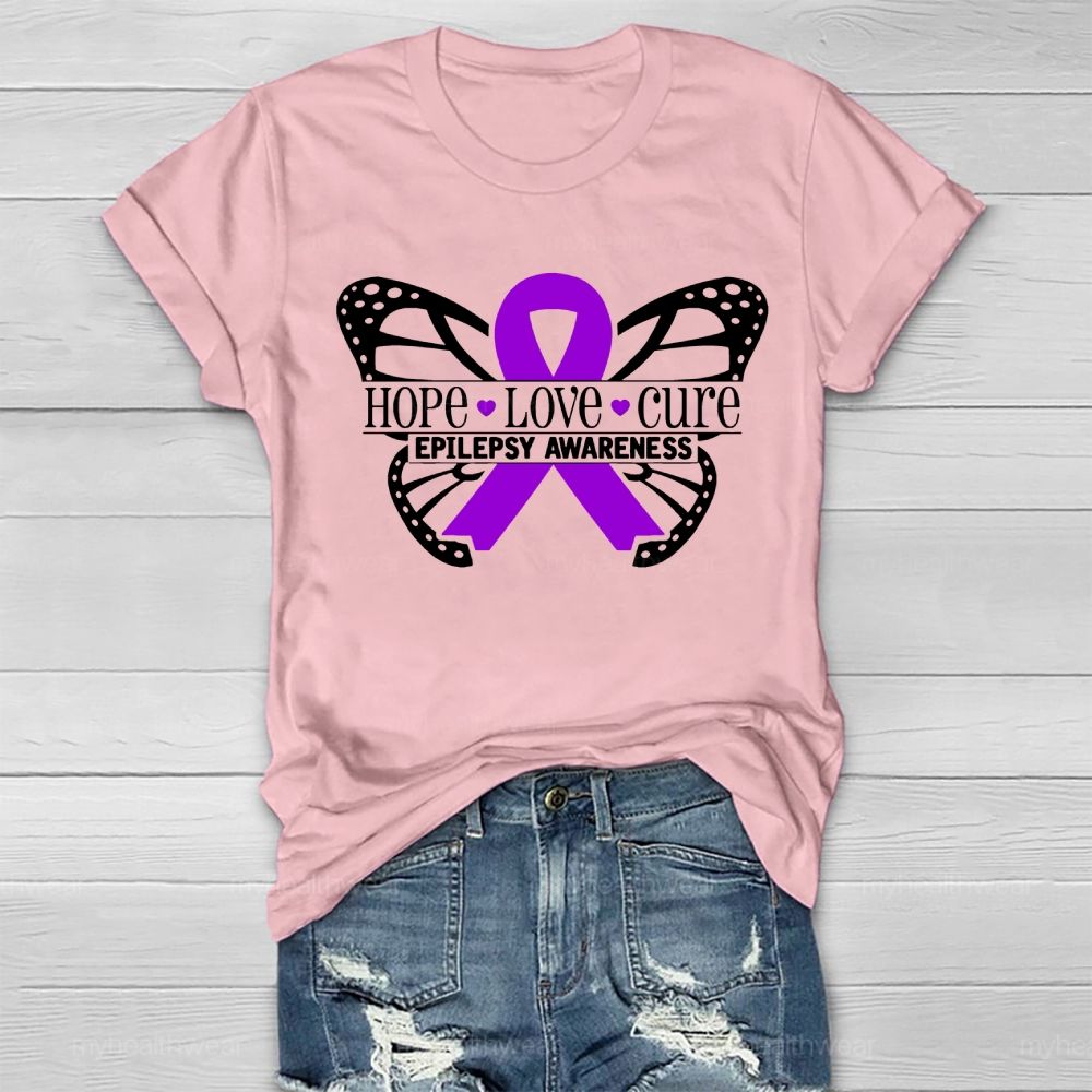 Hope Love Cure Epilepsy Awareness Butterfly Healthwear T-shirt