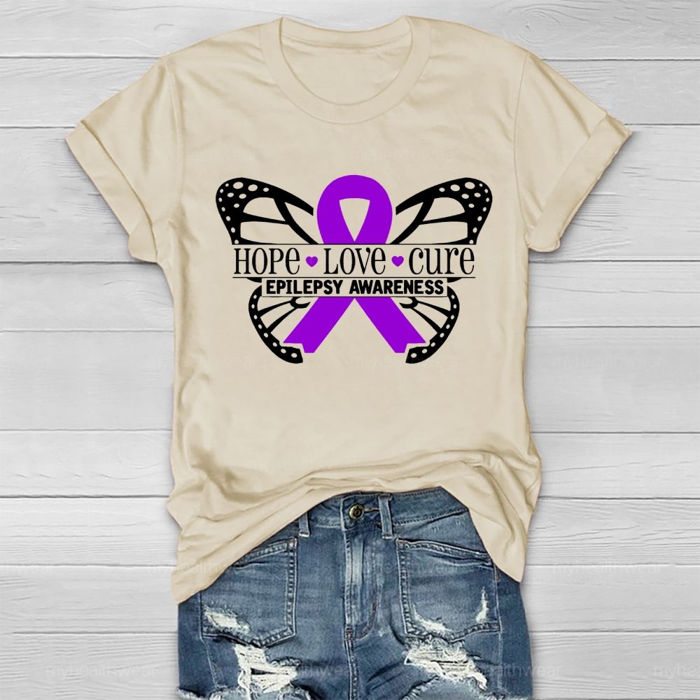 Hope Love Cure Epilepsy Awareness Butterfly Healthwear T-shirt