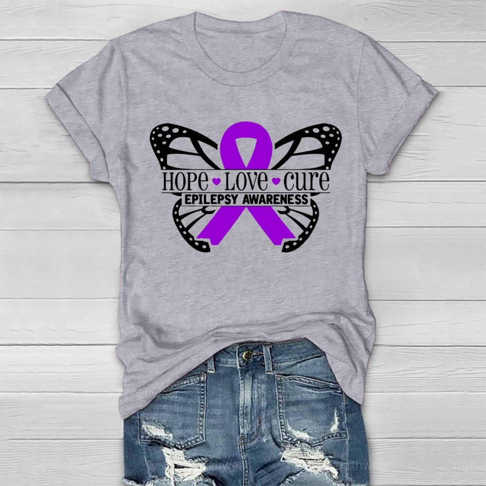 Hope Love Cure Epilepsy Awareness Butterfly Healthwear T-shirt
