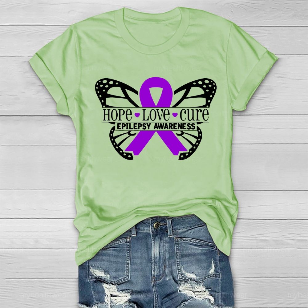 Hope Love Cure Epilepsy Awareness Butterfly Healthwear T-shirt