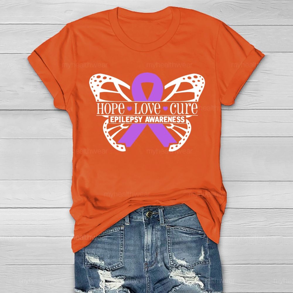 Hope Love Cure Epilepsy Awareness Butterfly Healthwear T-shirt
