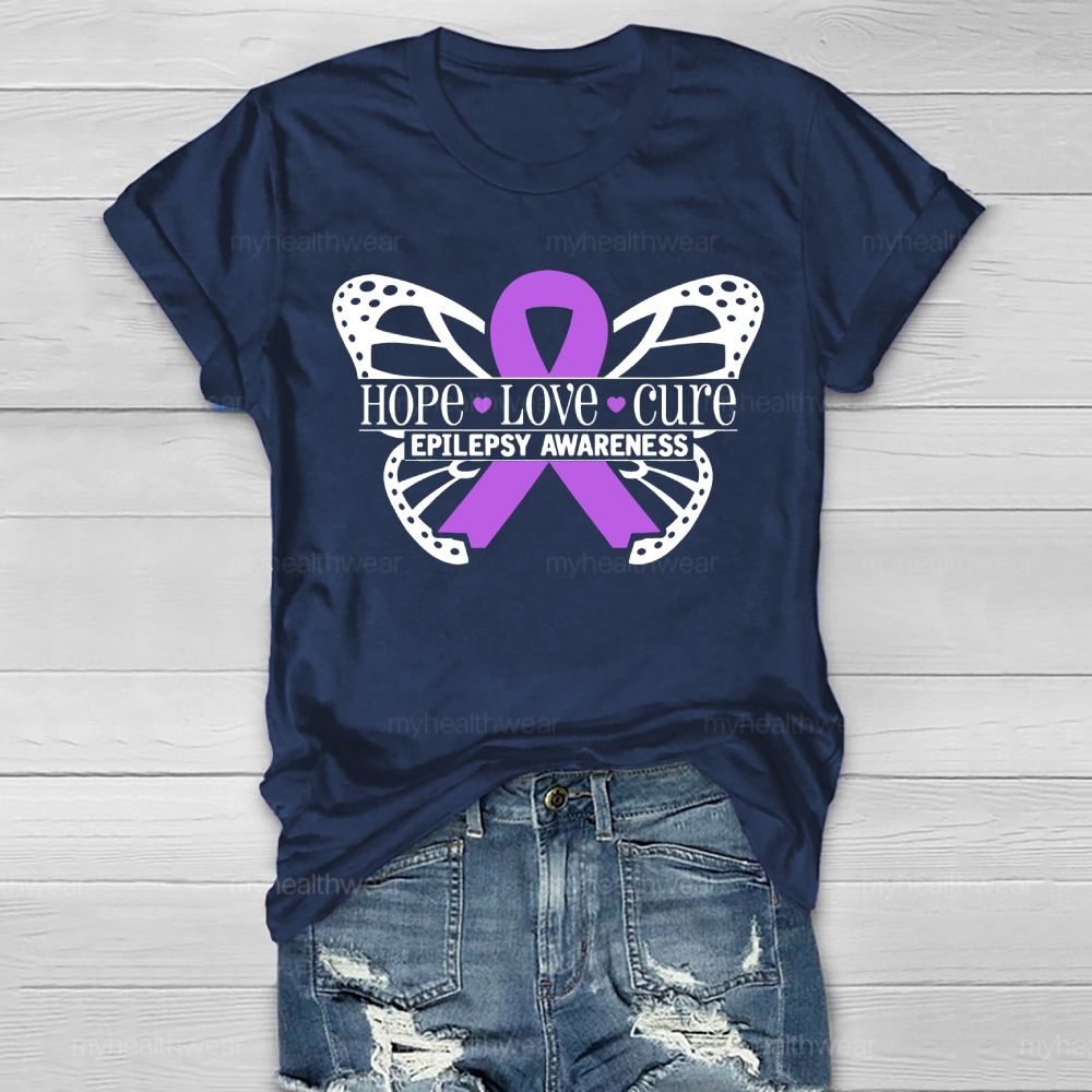 Hope Love Cure Epilepsy Awareness Butterfly Healthwear T-shirt