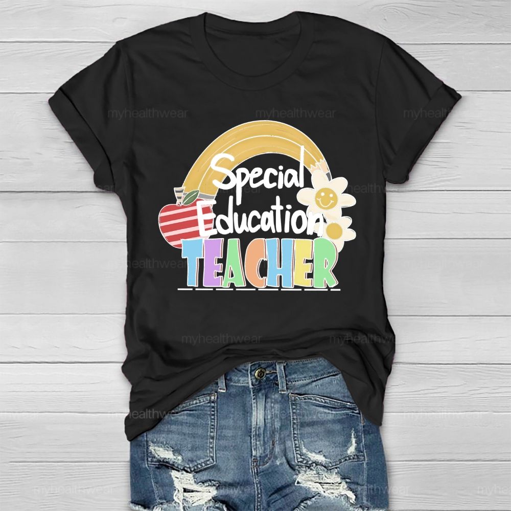 Special Education Teacher Rainbow Apple Healthwear T-shirt