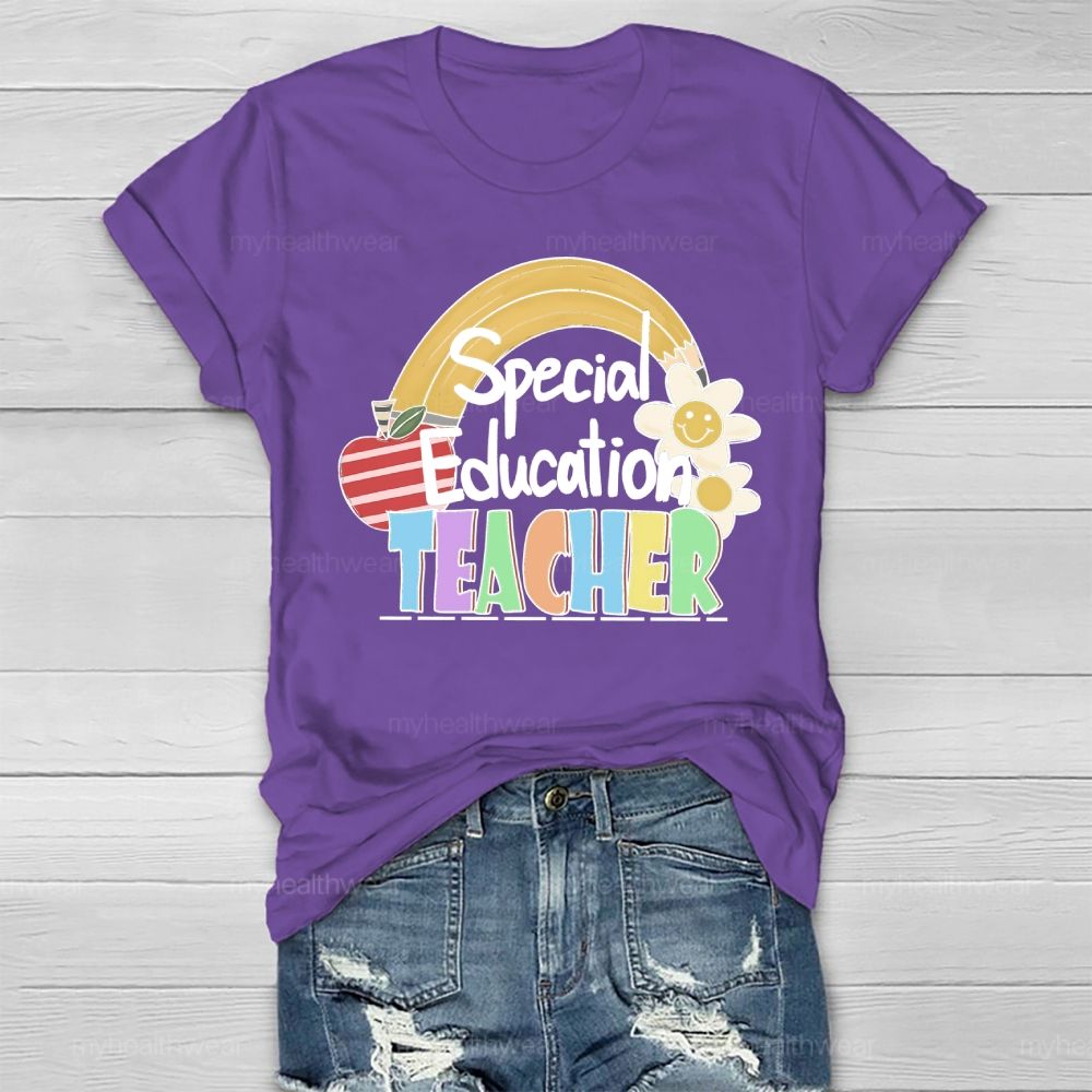 Special Education Teacher Rainbow Apple Healthwear T-shirt
