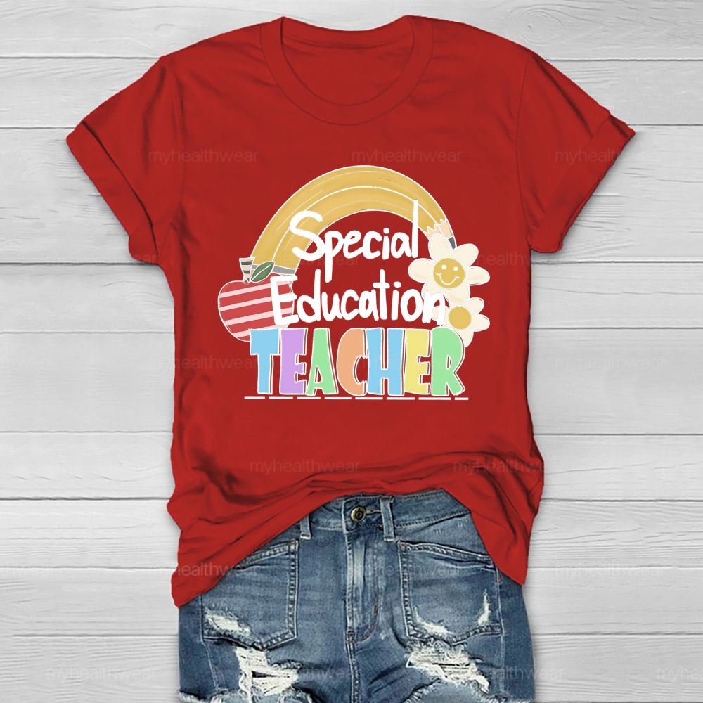 Special Education Teacher Rainbow Apple Healthwear T-shirt