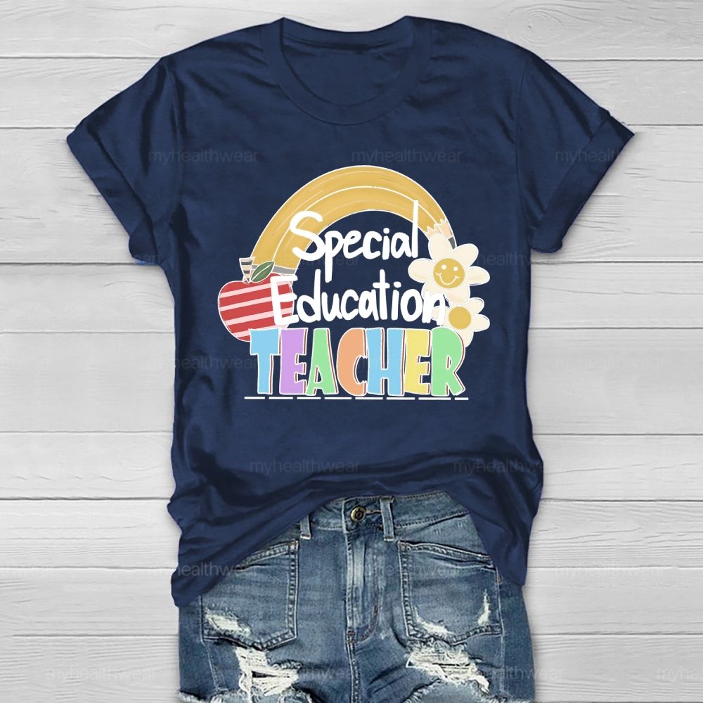 Special Education Teacher Rainbow Apple Healthwear T-shirt