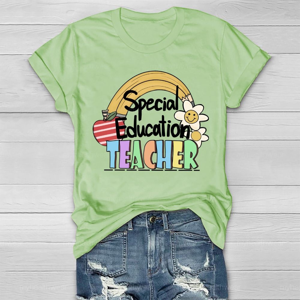 Special Education Teacher Rainbow Apple Healthwear T-shirt