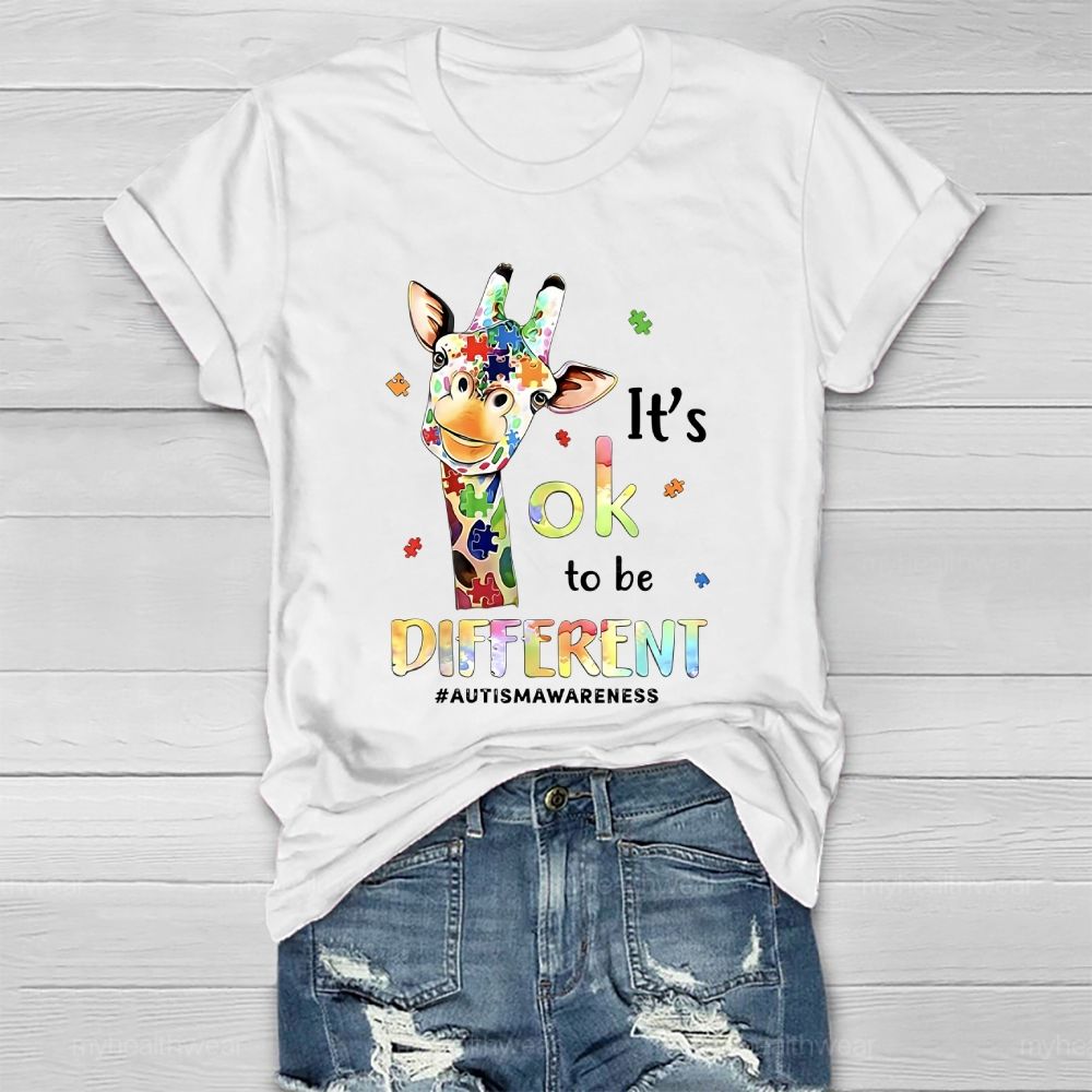 It's Ok To Be Different Autism Awareness Colorful Giraffe Healthwear T-shirt 2512002465