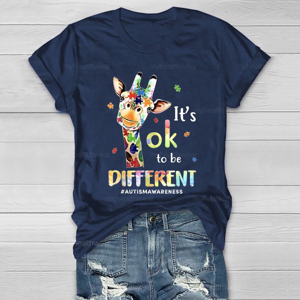It's Ok To Be Different Autism Awareness Colorful Giraffe Healthwear T-shirt 2512002465