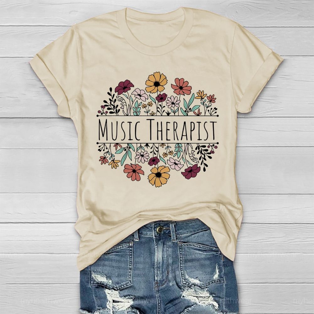 Music Therapist Flower Healthwear T-shirt