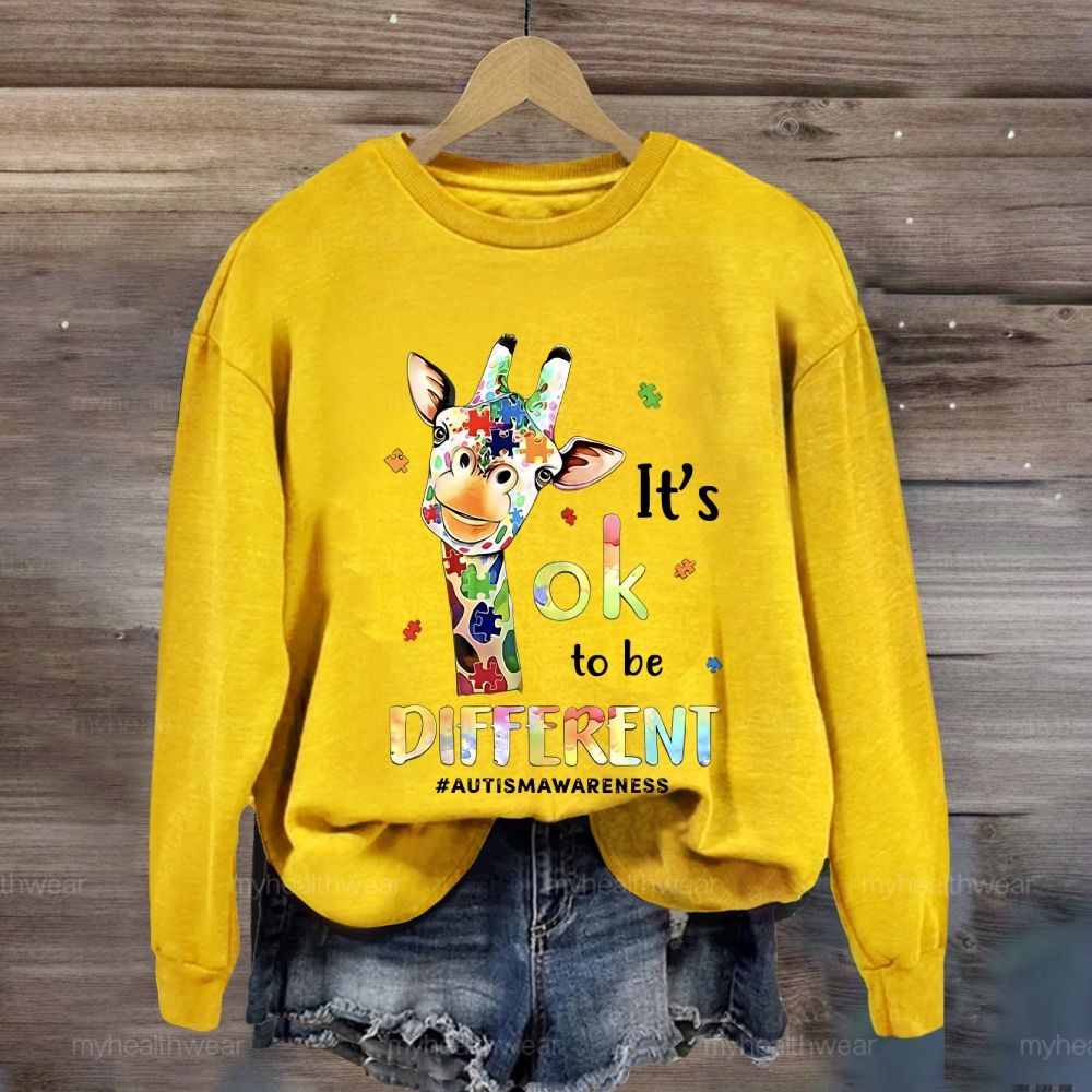 It's Ok To Be Different Autism Awareness Colorful Giraffe Sweatshirt