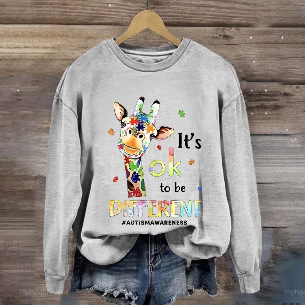 It's Ok To Be Different Autism Awareness Colorful Giraffe Sweatshirt