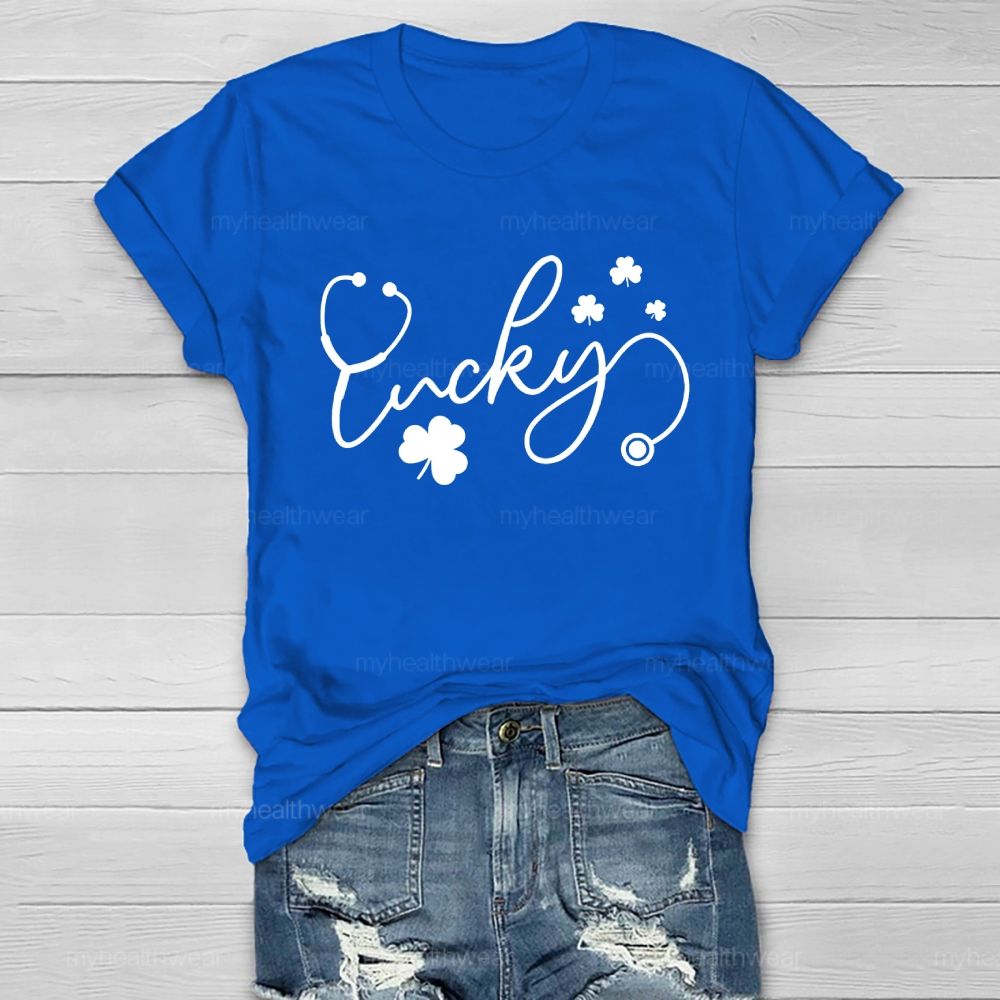 Lucky Stethoscope Clover Healthwear T-shirt