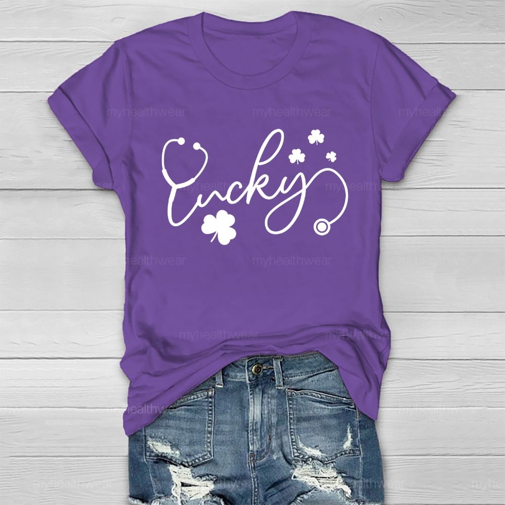 Lucky Stethoscope Clover Healthwear T-shirt