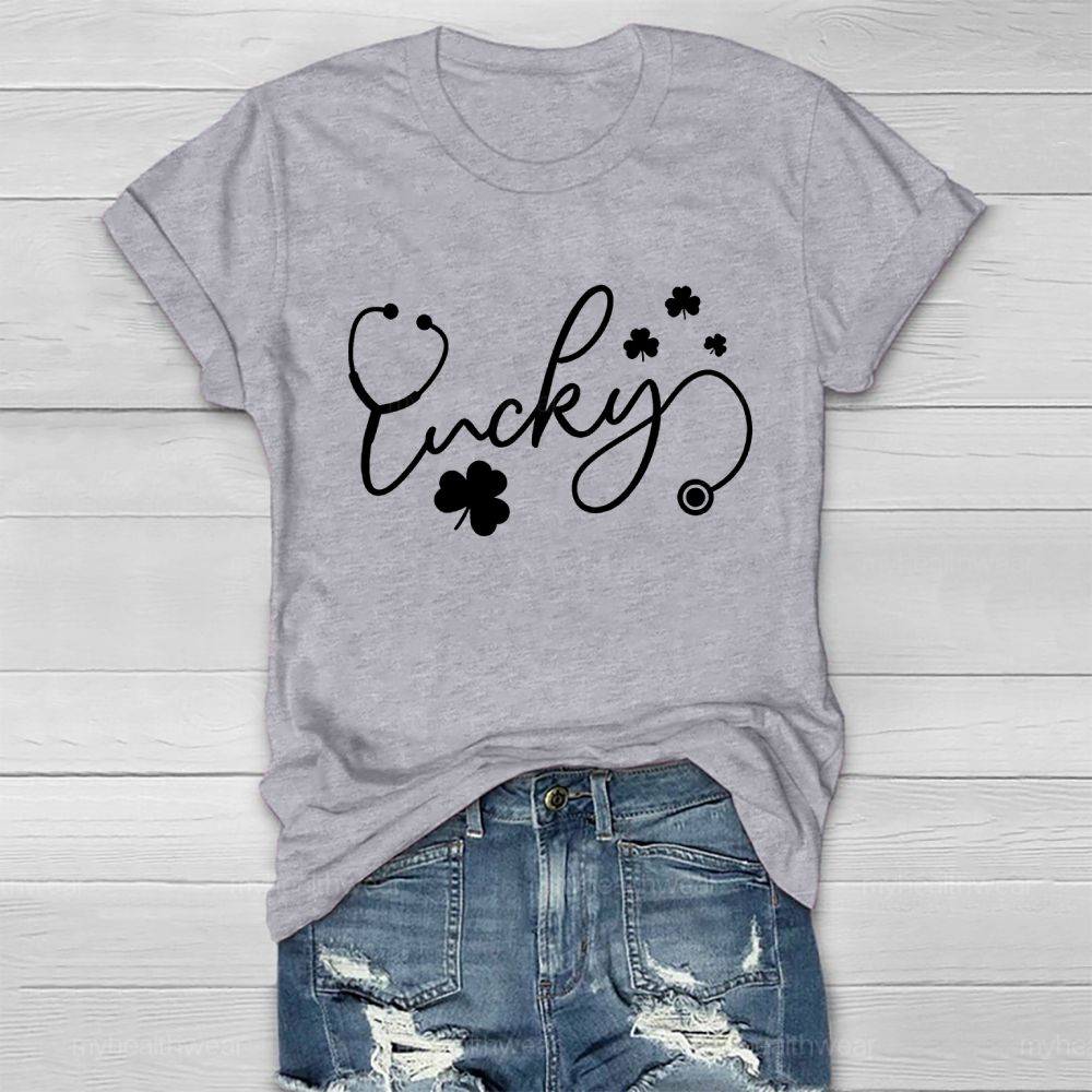 Lucky Stethoscope Clover Healthwear T-shirt