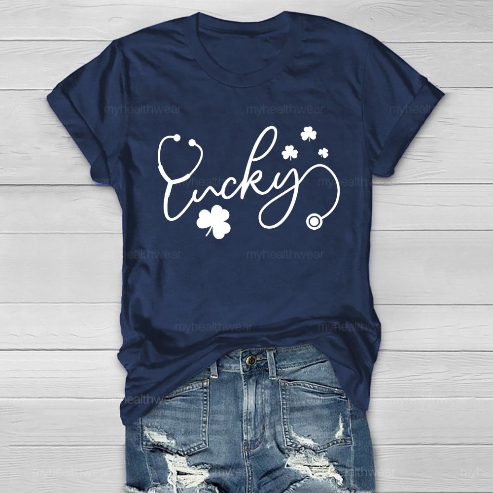 Lucky Stethoscope Clover Healthwear T-shirt