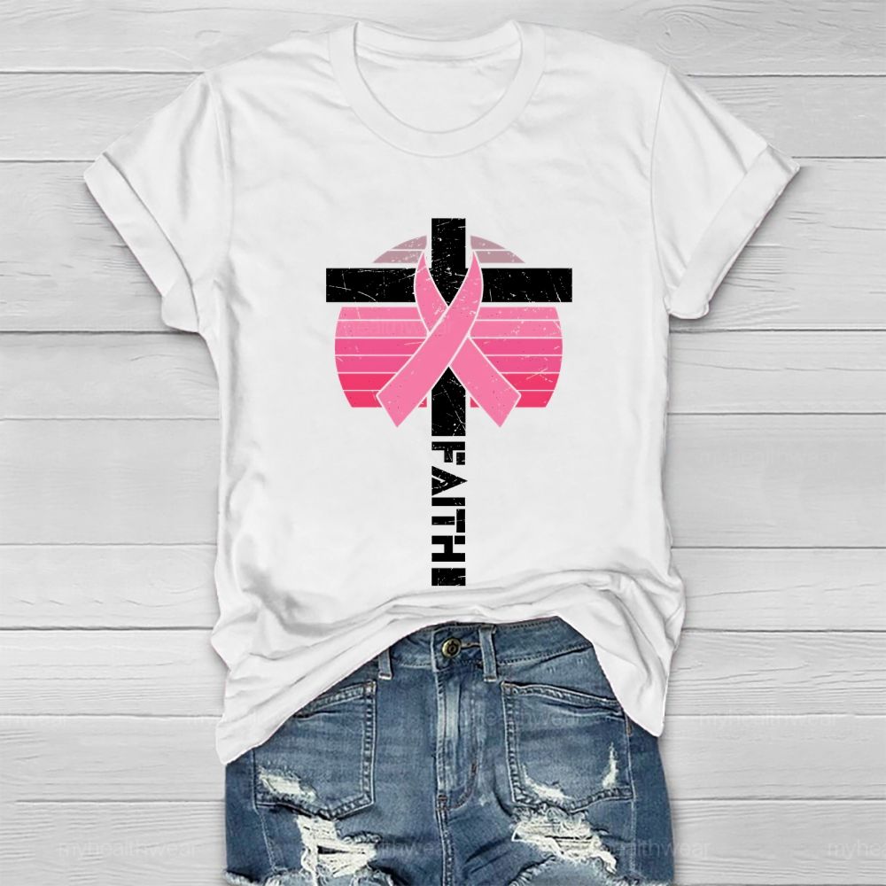 Faith Cross Pink Ribbon Healthwear T-shirt