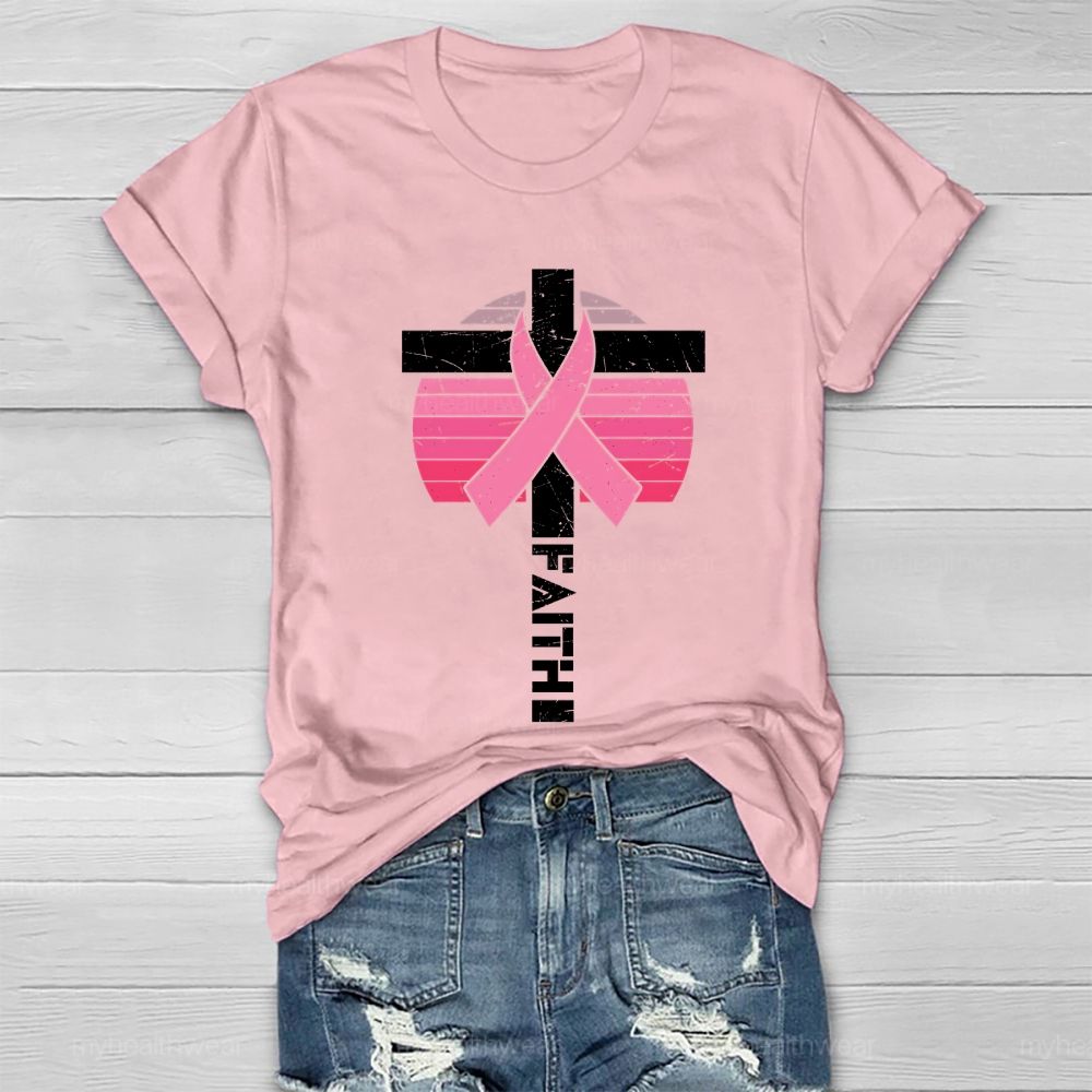 Faith Cross Pink Ribbon Healthwear T-shirt
