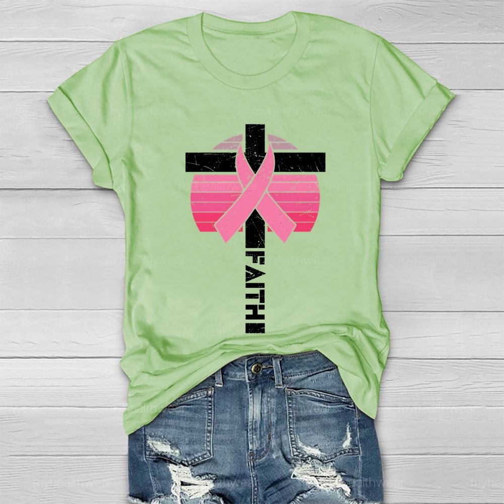 Faith Cross Pink Ribbon Healthwear T-shirt