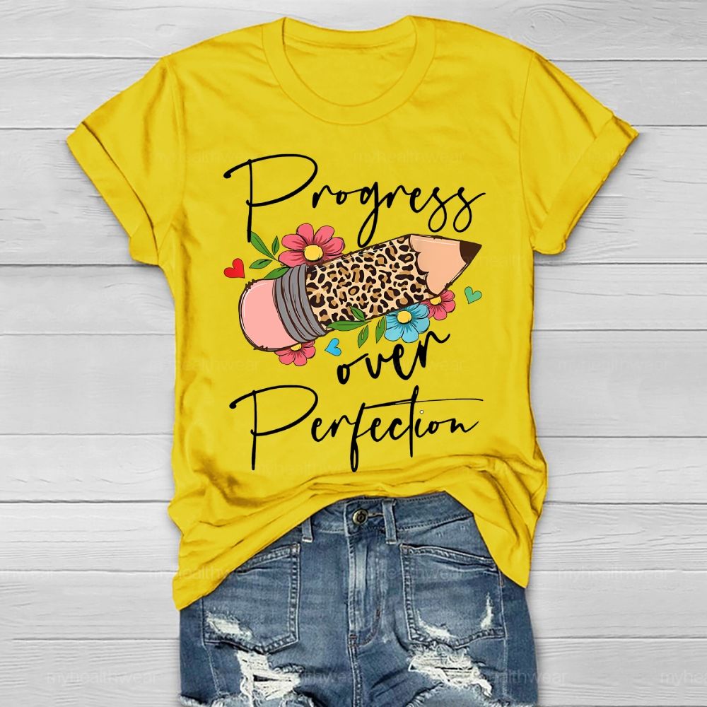 Progress Over Perfection Leopard Print Pencil Healthwear T-shirt