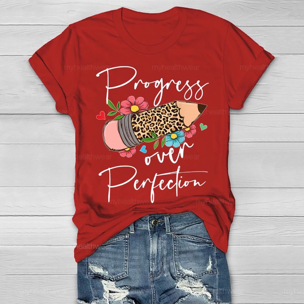 Progress Over Perfection Leopard Print Pencil Healthwear T-shirt